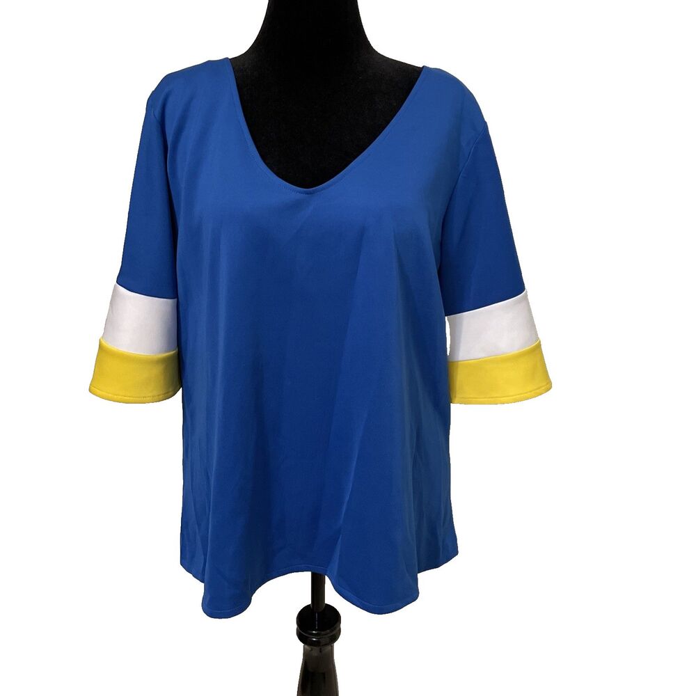 NWT Ashley Stewart Plus Size 22/24 Victoria Blue Colorblock Sleeve Top